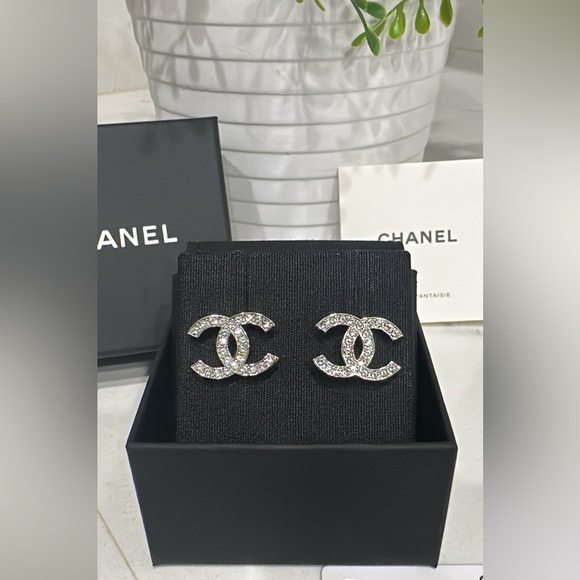 CHANEL Jewelry - CHANEL 23K Small CC Stud Earrings in Silver